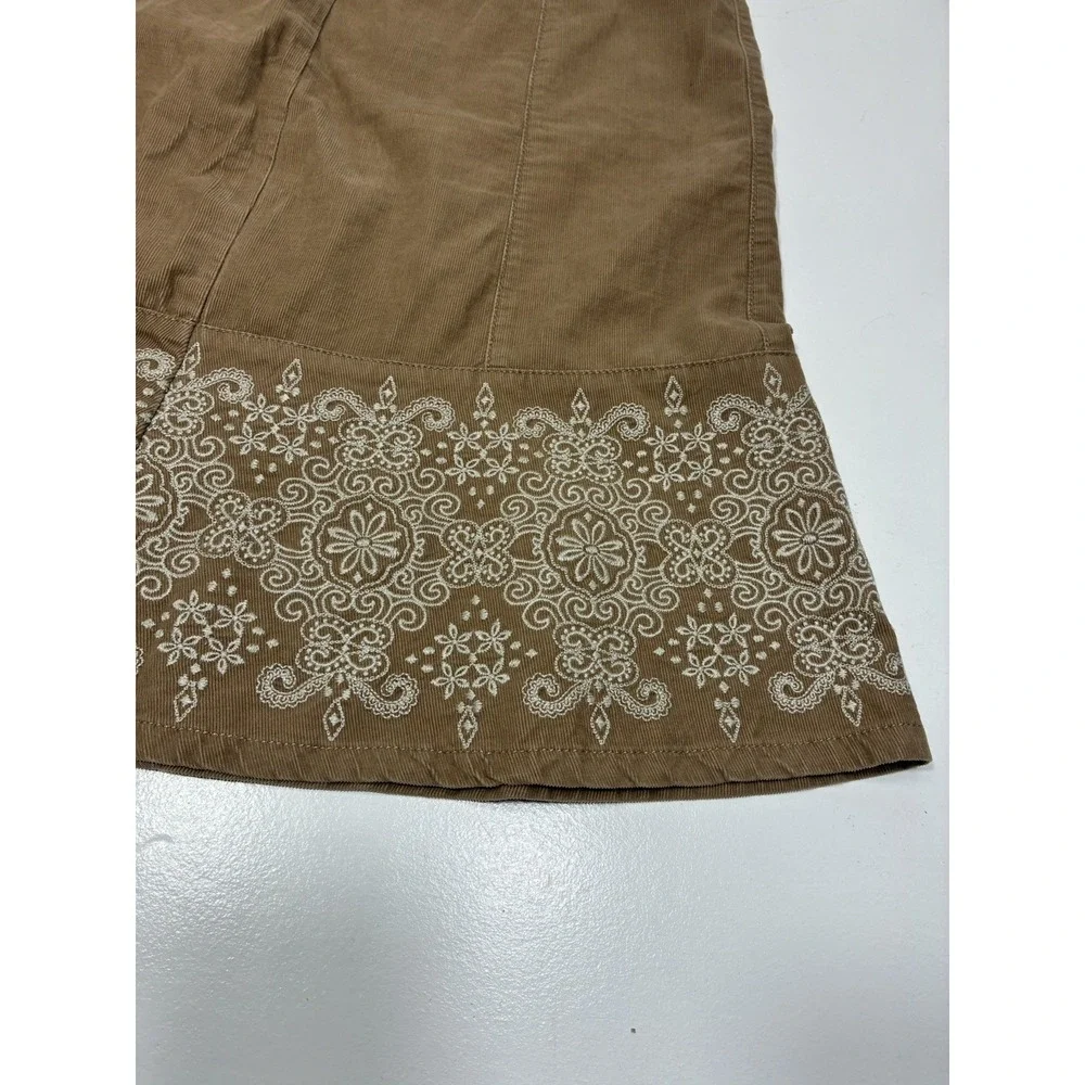 Ann Tylor Women Midi Skirt Size 6 embroidered Trim corduroy  Zipper Lightweight‎